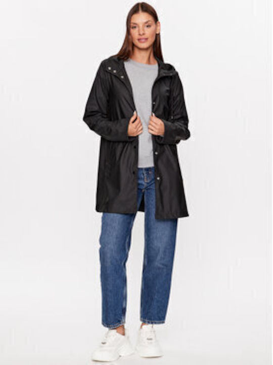 Women's Short Puffer Jacket Waterproof for Winter BLACK
