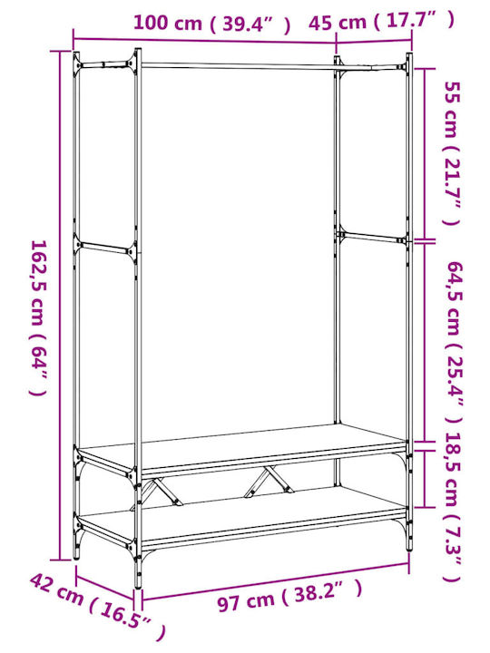 vidaXL Κρεμάστρα Δαπέδου από Ξύλο Καφέ 100x45x162.5cm