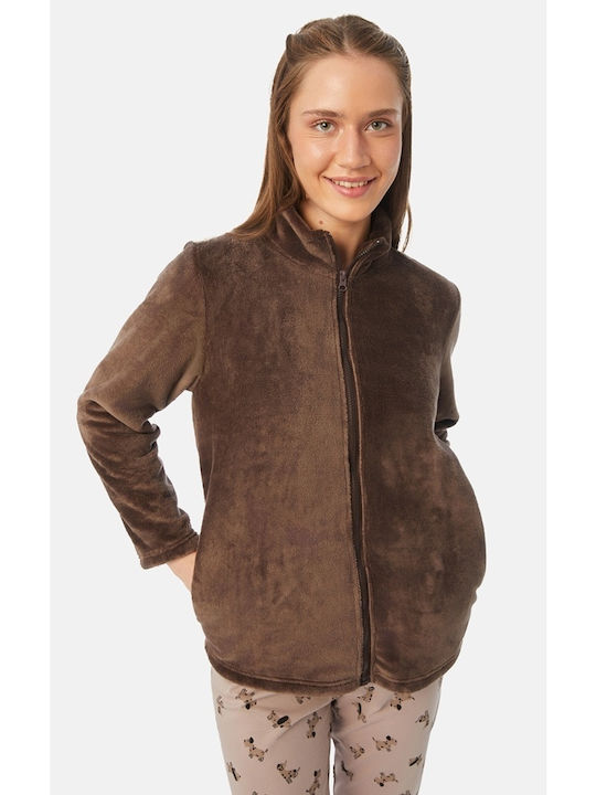 Minerva Winter Women's Fleece Robe Brown