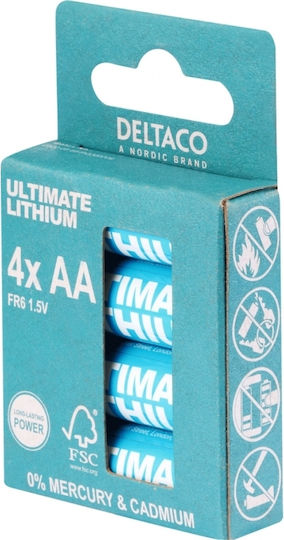 Deltaco Μπαταρίες Λιθίου AA 1.5V Μιας Χρήσης (High Performance) 4τμχ