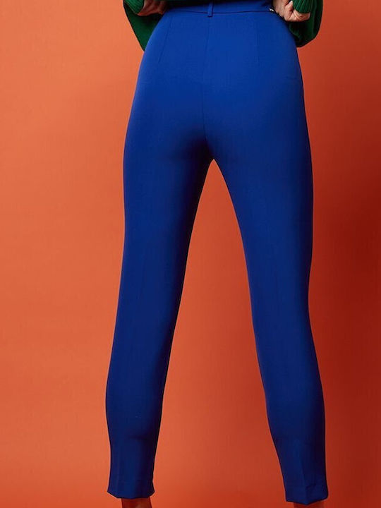 Women's High-waisted Fabric Trousers Regular Fit Blue
