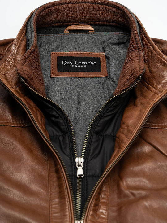 Guy Laroche Men's Winter Leather Biker Jacket Brown