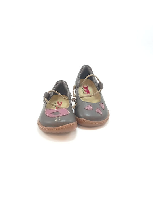 Kids Leather Ballerinas Twins with Hoop & Loop Closure Brown