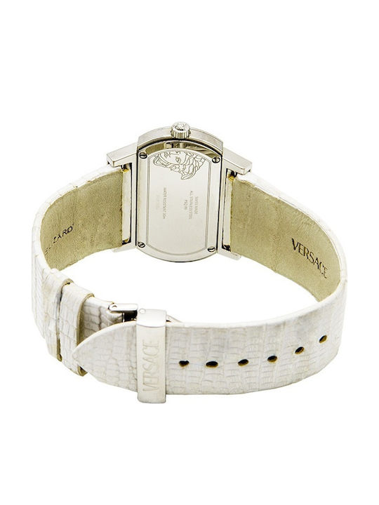 Versace Hipodrome Women's Watch with White Leather Strap
