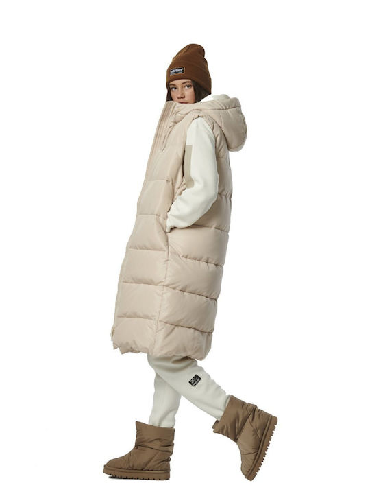 Women's Long Puffer Jacket for Winter with Hood French Oak Beige 071334-01