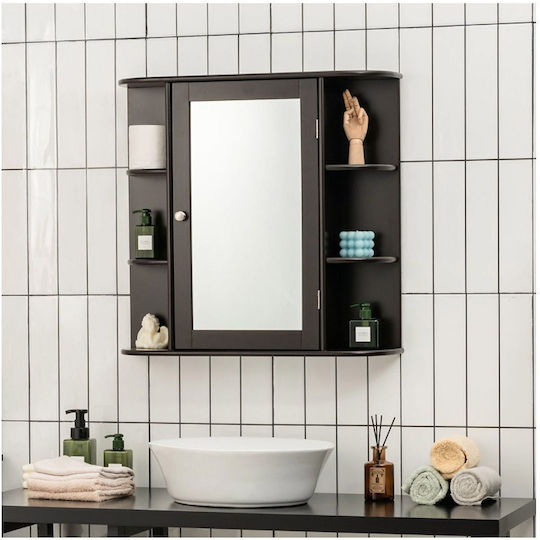 Costway JV10446BN Καθρέπτης από MDF με Ράφι & Ντουλάπι 66x63cm Καφέ