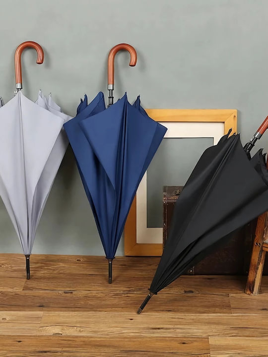 Windproof Automatic Umbrella with Walking Stick Black
