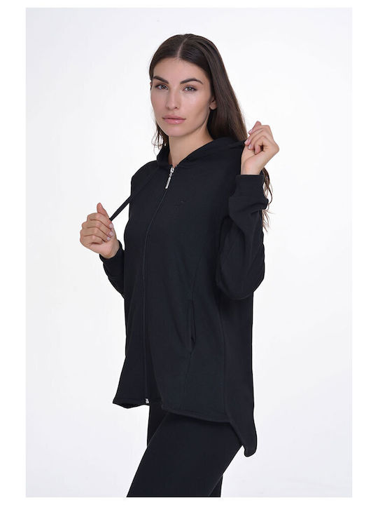 Target Μακριά Fleece Γυναικεία Ζακέτα με Φερμουάρ σε Μαύρο Χρώμα