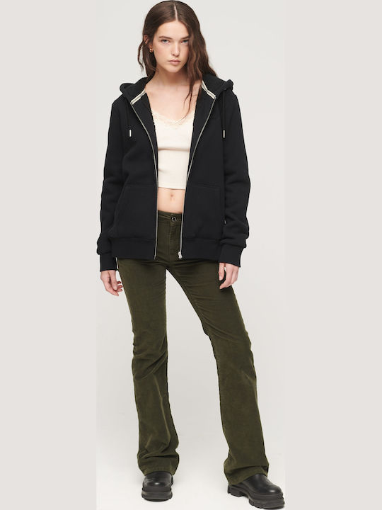 Borg Women's Sweatshirt Jacket Hooded Black