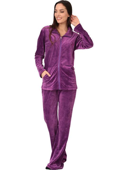 Lydia Creations Winter Damen Pyjama-Set Samt Purple