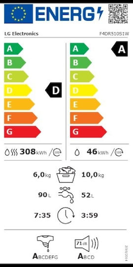 LG Mașină de spălat cu uscător 10kg/6kg Cu aburi 1400 Rotiri