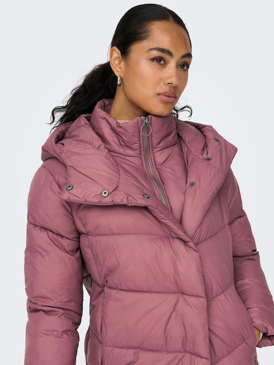 Only Women's Long Puffer Jacket for Winter Pink