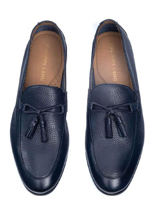 Perlamoda Men's Leather Loafers Blue