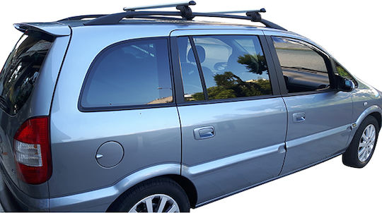 Menabo Aluminum Car Roof Bars for Opel Zafira 1999-2005 Set with Roof Rack Legs and Lock Black