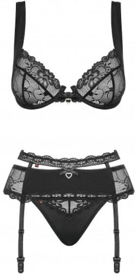 Obsessive Sexy Σετ Εσωρούχων με Δαντέλα & Ζαρτιέρες Μαύρο 3τμχ