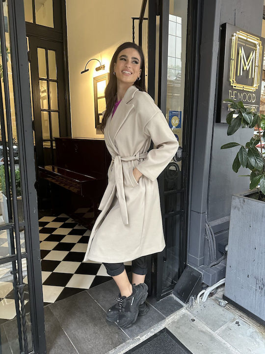 Damen beige Mantel mit Gürtel