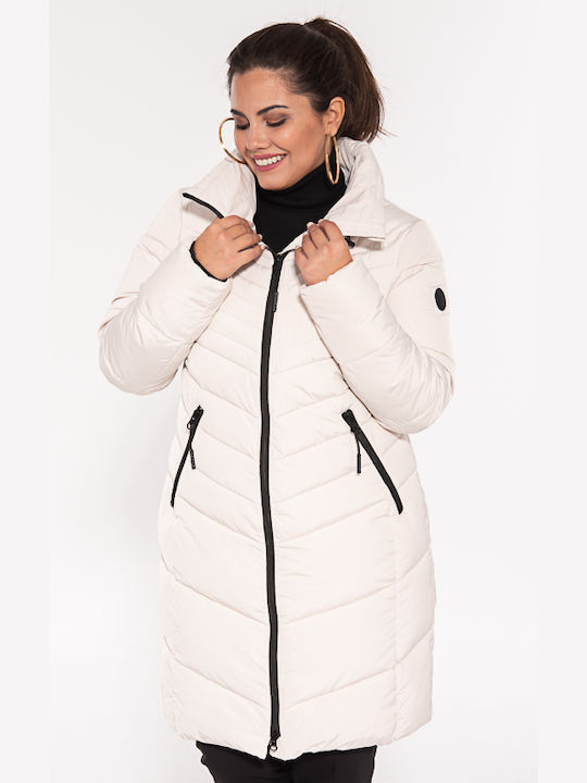 District Women's Short Puffer Jacket Waterproof for Winter white