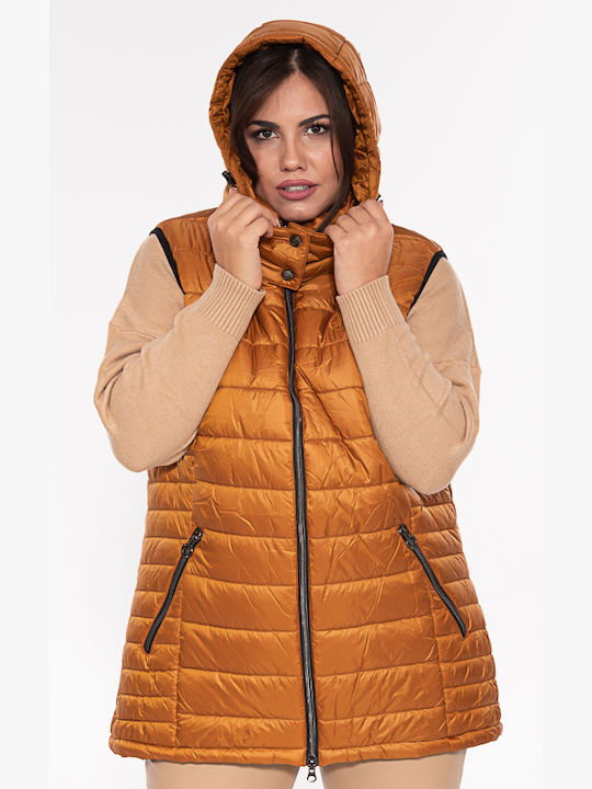 Navigazione Women's Short Puffer Jacket for Winter with Hood Orange