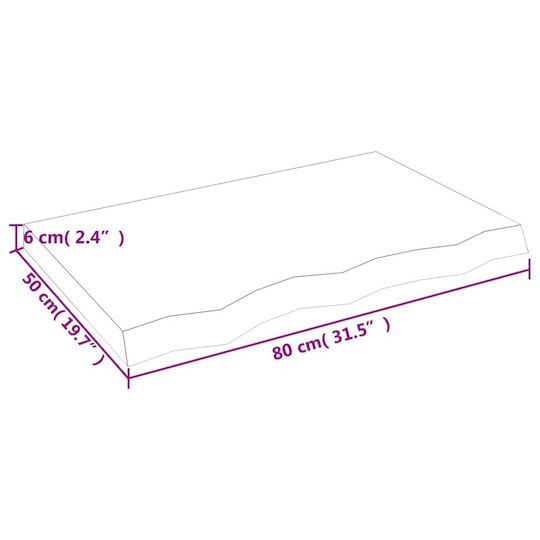 vidaXL Countertop without Sink L80xW50xH6cm Raw solid wood