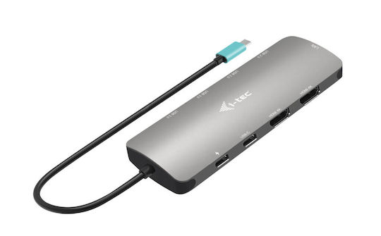 i-tec USB-C Metal Nano USB-C Docking Station με HDMI 4K PD Ethernet και σύνδεση 2 Οθονών Γκρι