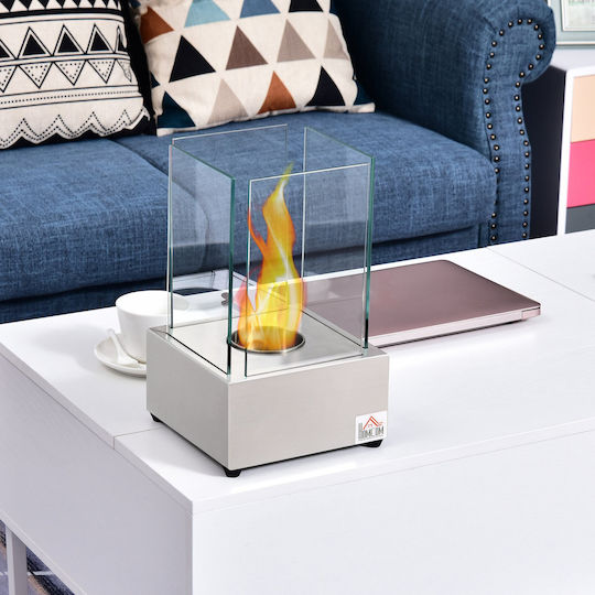 HomCom Internal / Outdoor Floor Bioethanol Fireplace Gray