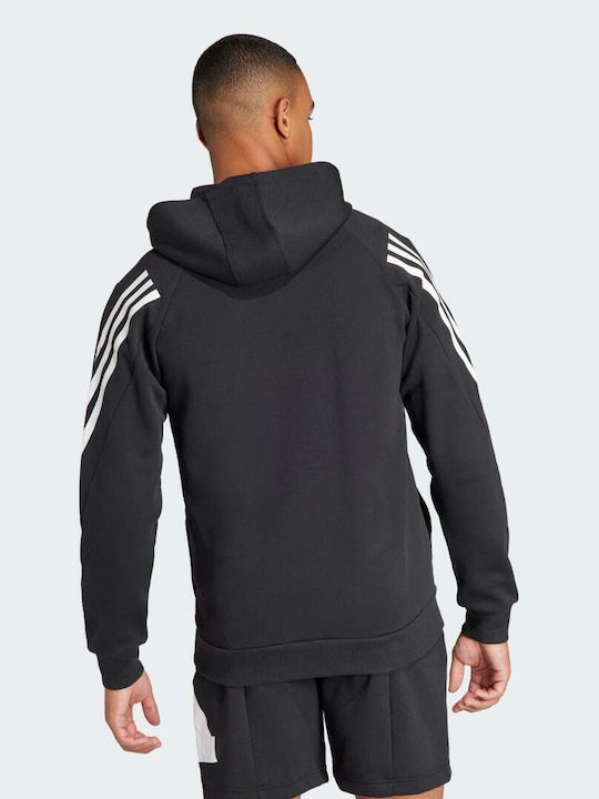 Adidas Future Icons 3-stripes Full Ανδρική Φούτερ Ζακέτα με Κουκούλα Μαύρη