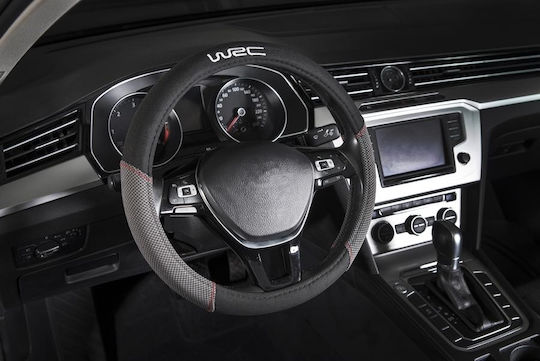 WRC Car Steering Wheel Cover with Diameter 35-38cm Synthetic Black with Black Stitching