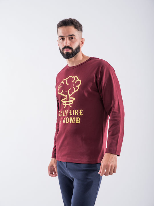 Cherry Underwear De iarnă Pijama de bărbați Din bumbac Bordeaux.