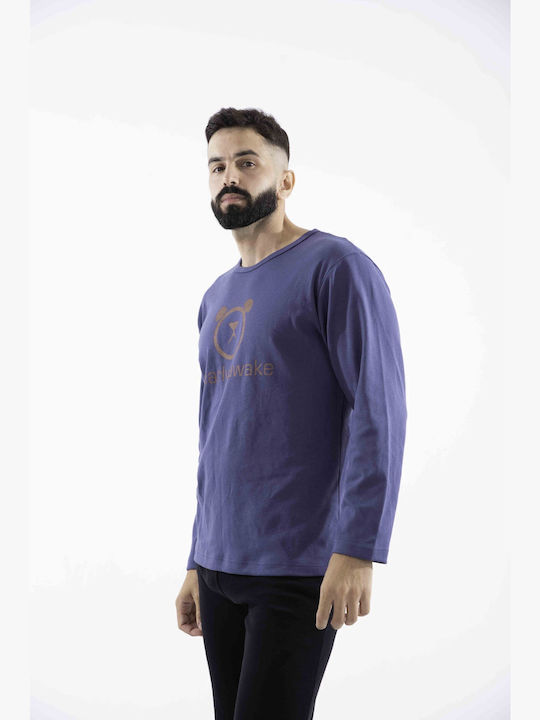 Cherry Underwear Χειμερινή Ανδρική Πιτζάμα Βαμβακερή Σκούρο Μπλέ