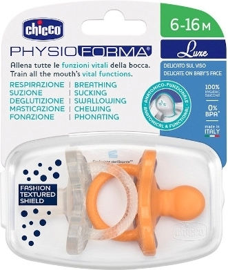 Chicco Soft Luxe Биберони Силикон Оранжево-прозрачен за 6-16 месеци 2бр