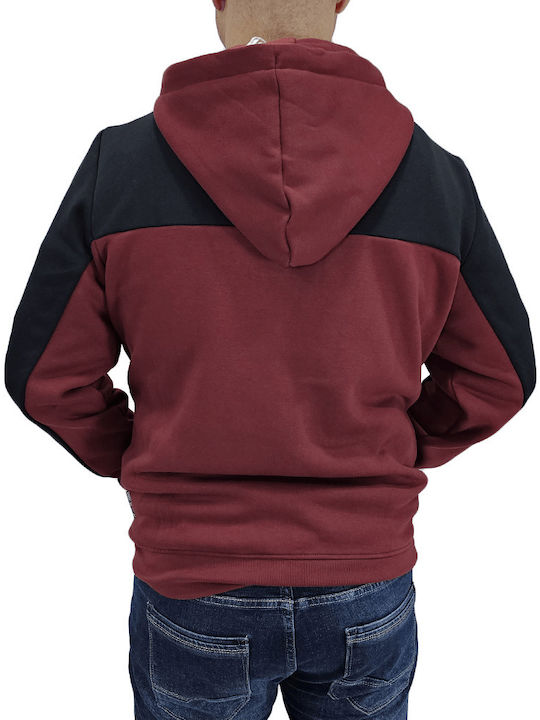 Double Men's Sweatshirt Jacket with Hood BLACK/BORDO