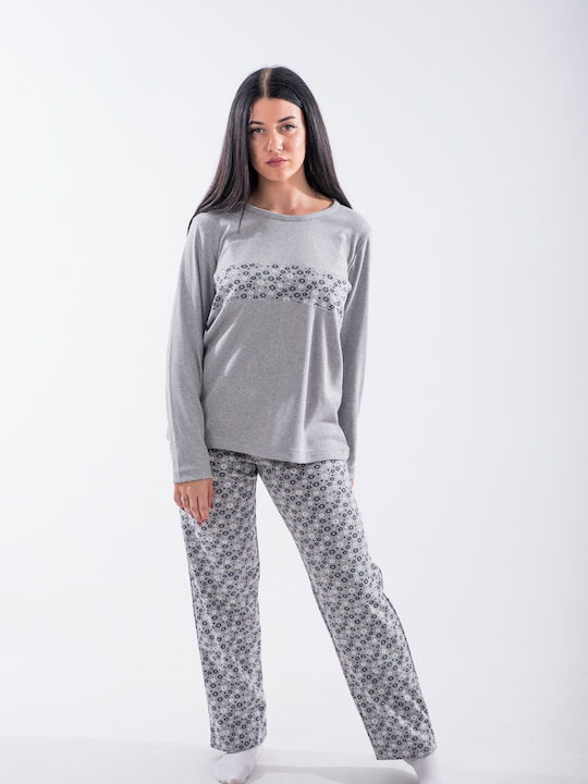 Cherry Underwear Winter Women's Pyjama Set Cotton Grey.