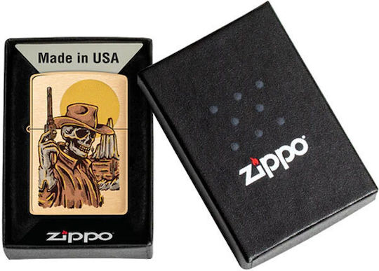Zippo Skull Flame Lighter In Gold Colour