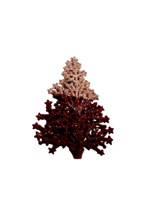 Weihnachtshänger Baum Plastik Burgundisch mit Goldstaub 10x16cm