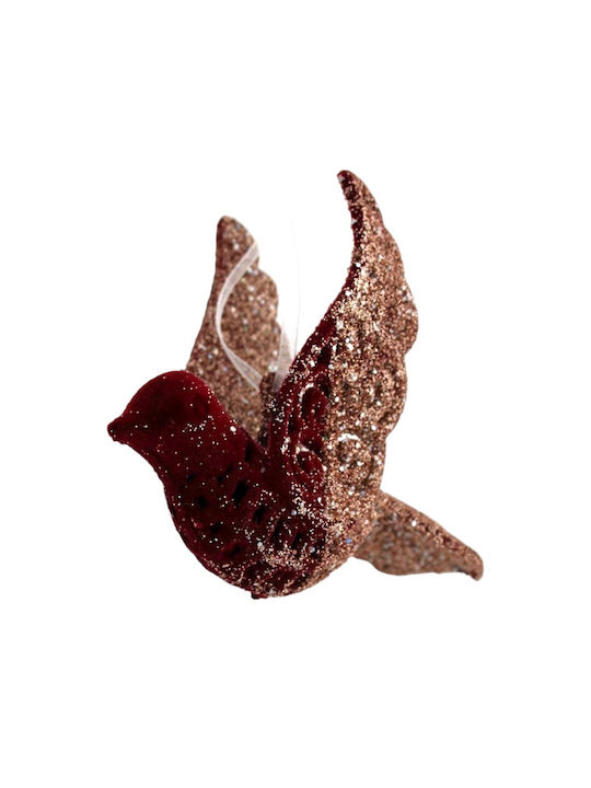 Weihnachtshänger Vogel Plastik Burgundisch mit Goldstaub 11x10cm