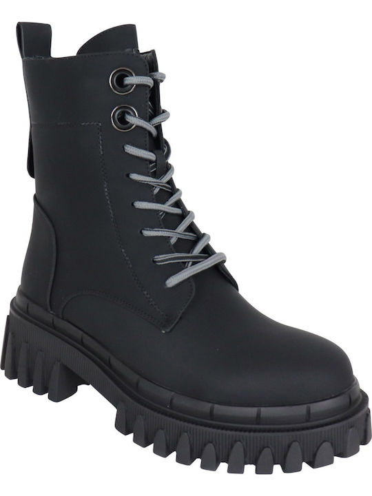 Leder Stiefeletten Damen Schwarz