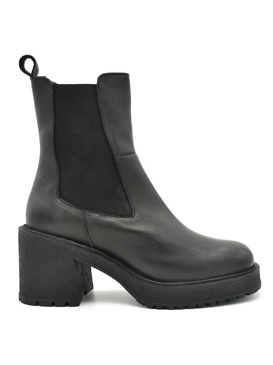 Member Leder Damen Chelsea Stiefeletten mit mittlerem Absatz Schwarz