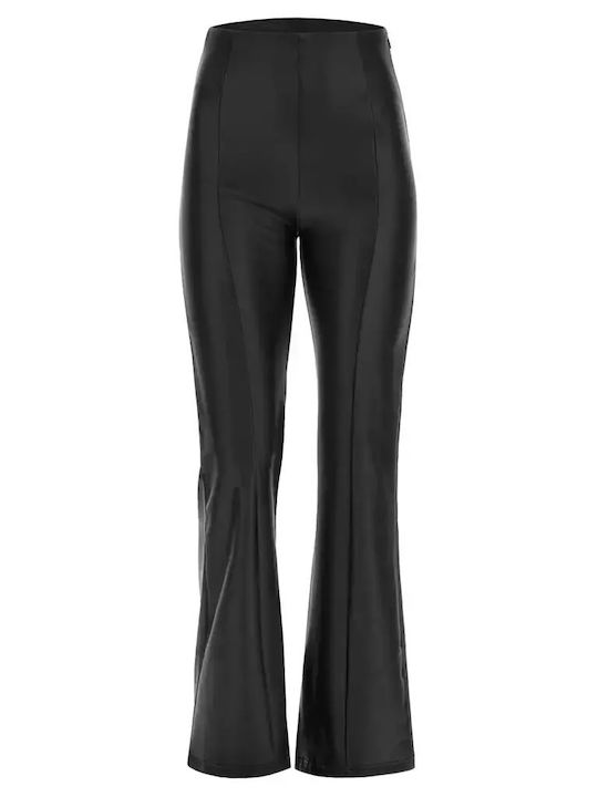 Freddy Women's High-waisted Leather Trousers Push-up Flare Black