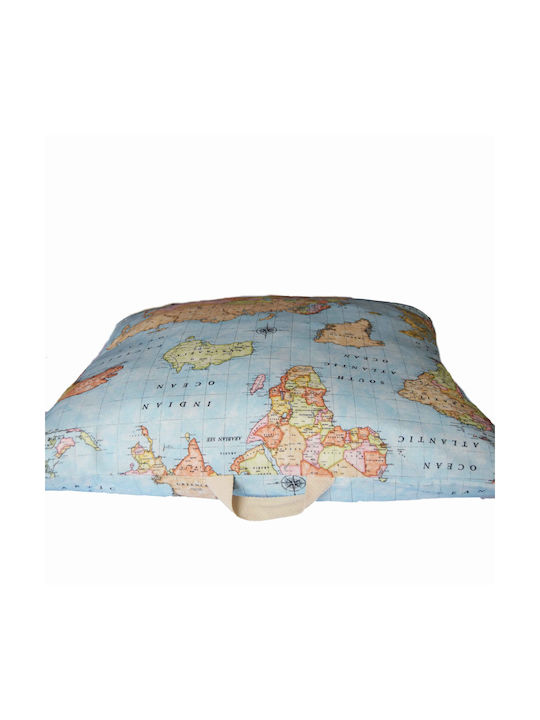 Decocraft Pernă De Podea Worldmap Albastră 70x70cm