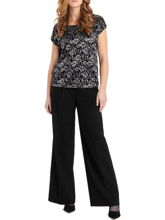 MORE & MORE Women's High-waisted Fabric Trousers Black.