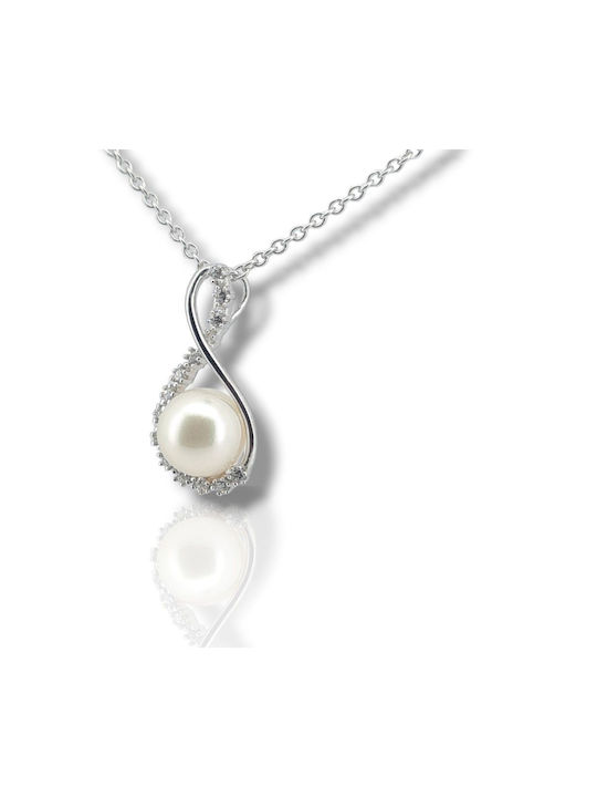 Mentzos Necklace from White Gold 14K with Pearls