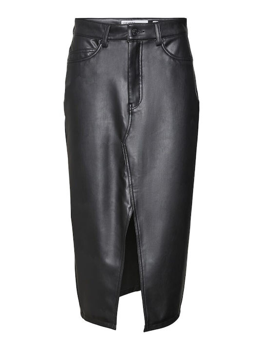 Vero Moda Leather High Waist Midi Skirt Black