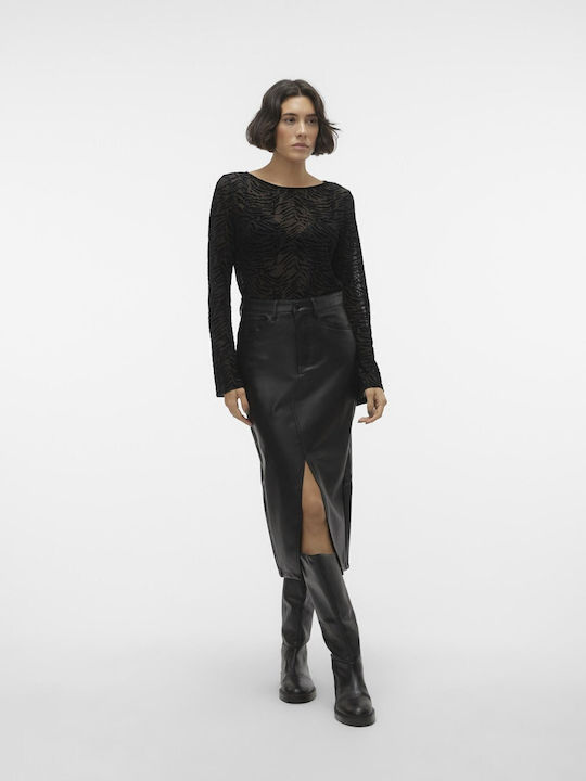 Veri Leder Hoch tailliert Midi Rock Black