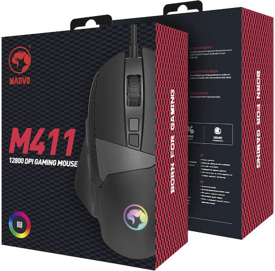 Marvo M411 RGB Gaming Ποντίκι 12800 DPI Μαύρο