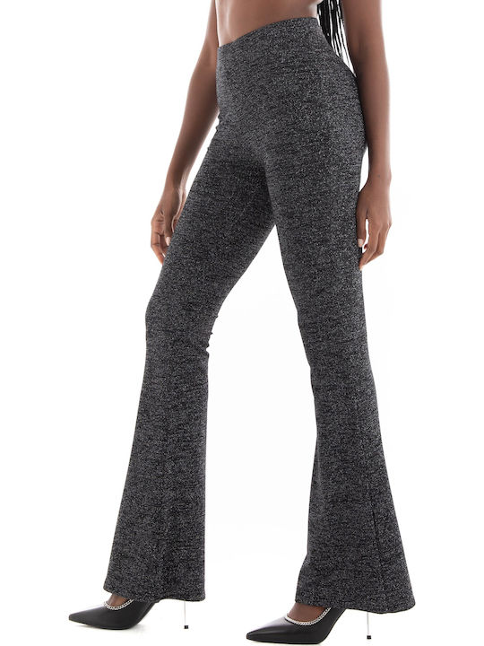 Women's Fabric Flared Trousers Black Silver