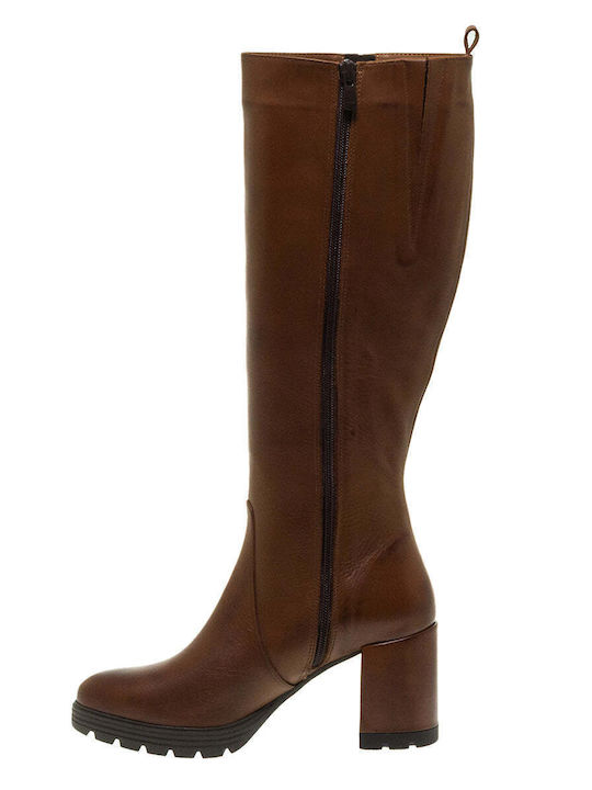 Mourtzi Leather Women's Boots with Zipper Tabac Brown