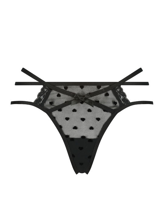 Women's String with Lace Black