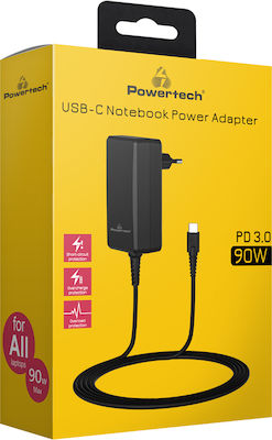 Powertech USB-C Universal Φορτιστής Laptop 90W με Αποσπώμενο Καλώδιο Τροφοδοσίας