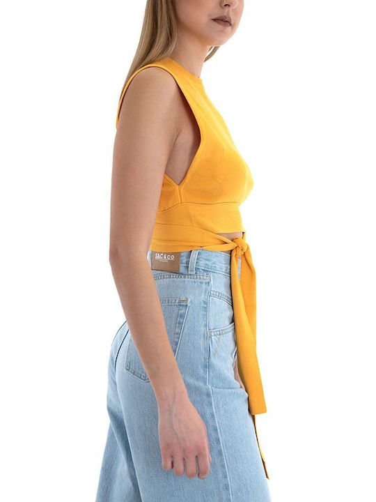 Αμάνικο Crop Top Κίτρινο