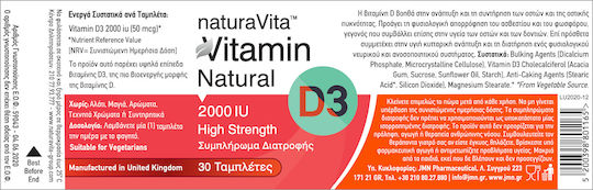 Natura Vita Vitamin D3 for Immune System Boost & Bone Health 2000iu 30 Tablets
